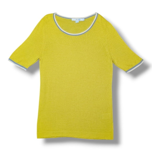 Boden Wool Yellow Short Sleeve Fine Gauge Knit Gray White Crewneck Sweater US4/S - Picture 16 of 17